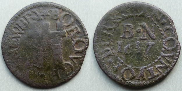 Newbury, Borough issue 1657 farthing three turrets N---